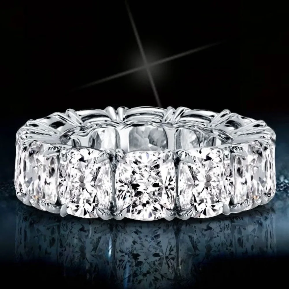 Platinum-Color Clear Eternity Band Ring - Picture 5 of 11
